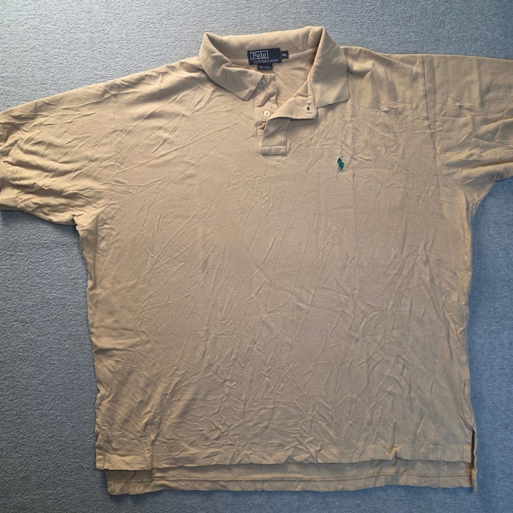 Polo Ralph Lauren Polo Shirt Mens XXL Tan Beige 100% Cotton Green Pony Logo